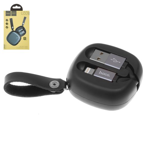 USB кабель Hoco U33, USB тип A, Lightning, 90 см, 2 A, чорний