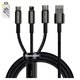 USB кабель Baseus Tungsten Gold, USB тип-C, USB тип-A, micro-USB тип-B, Lightning, 150 см, 3,5 А, чорний, #CAMLTWJ-01
