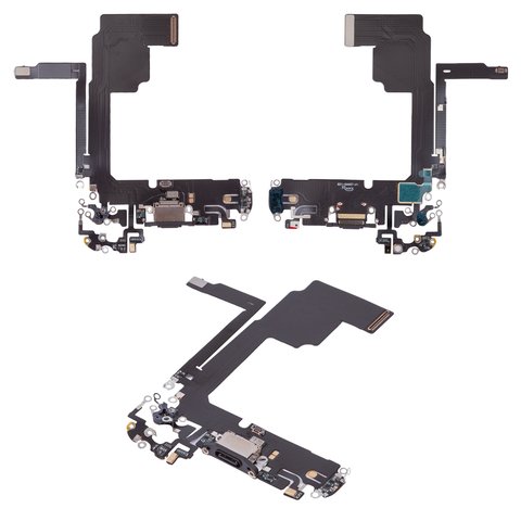 Шлейф для iPhone 15 Pro, коннектора зарядки, черный, с микрофоном, High Copy