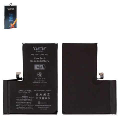 Аккумулятор Deji для Apple iPhone 14 Pro Max, Li ion, 3.86 В, 4750 мАч, повышенная ёмкость, без ошибки, decode battery