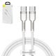 USB кабель Baseus Cafule Series Metal, 2xUSB тип-C, 200 см, 100 Вт, белый, в нейлоновой оплетке, #CATJK-D02