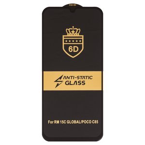 Захисне скло ESD 6D для Xiaomi Poco C85, Redmi 15C 4G, Redmi 15C 5G, сумісне з чохлом, Full Glue, Anti Static, без упаковки , чорний, global version