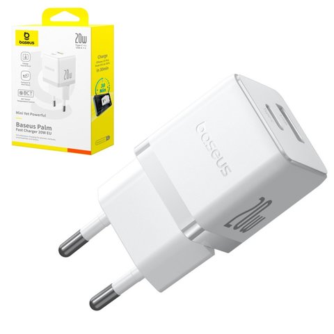 Мережевий зарядний пристрій Baseus Palm, 20 Вт, Fast Charge, білий, 2 порта, #P10111608213 00