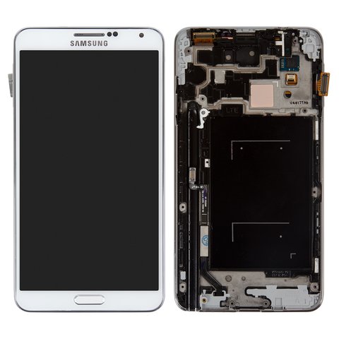 LCD compatible with Samsung N900 Note 3, N9000 Note 3, white, with frame, original change glass 