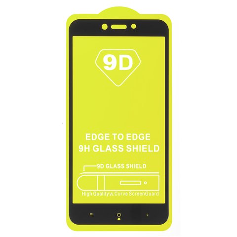 Tempered Glass Screen Protector All Spares compatible with Xiaomi Redmi 4X, Full Glue, compatible with case, black, the layer of glue is applied to the entire surface of the glass 