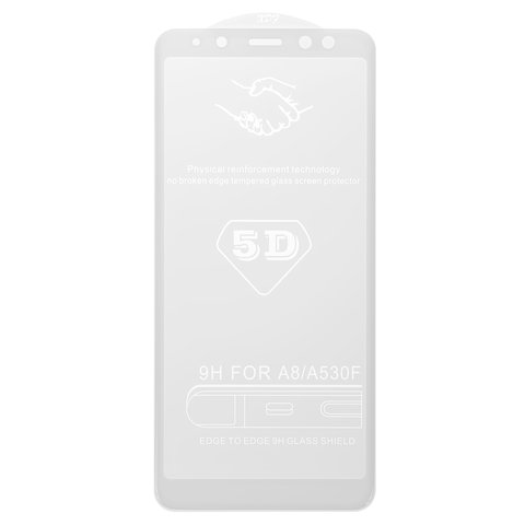 Tempered Glass Screen Protector All Spares compatible with Samsung A530 Galaxy A8 2018 , 5D Full Glue, white, the layer of glue is applied to the entire surface of the glass 