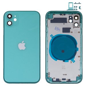 Housing compatible with iPhone 11, green, with SIM card holders, with side buttons 