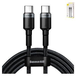 USB Cable Baseus Cafule, 2xUSB type C, 200 cm, 100 W, 5 A, gray, black, nylon braided  #CATKLF ALG1