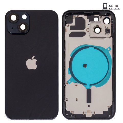 Housing compatible with iPhone 13, black, with SIM card holders, with side buttons, midnight 