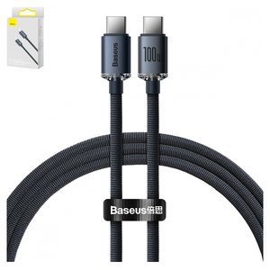 Cable USB Baseus Crystal Shine Series, 2xUSB tipo C, 120 cm, 100 W, negro, con revestimiento de nylon, #CAJY000601