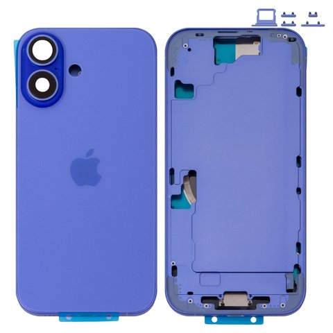 Housing compatible with iPhone 16, purple, with SIM card holders, with side buttons, Original PRC , EU Version, ultramarine 