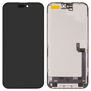 LCD compatible with iPhone 16 Plus, black, with frame, High Copy, without error, OLED  soft diagnosable, DD OLED 