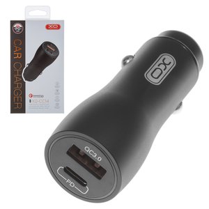 Автомобильное зарядное устройство XO CC14, USB выход 5В 3А 9В 2А 12В 1,5А, USB тип C PD выход 5В 3,4А 9В 2,4А 12В 2А , черное, Quick Charge