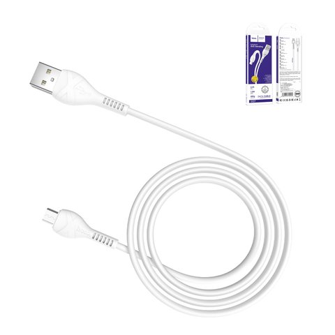 USB дата кабель Hoco X37, USB тип A, micro USB тип B, 100 см, 2,4 А, білий