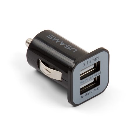 Автомобильное зарядное устройство, универсальное, USB выход 5В 1A 2.1А, 12 В, черное, 10,5 Вт