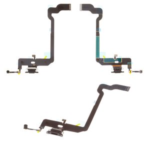 Шлейф для iPhone XS, конектора навушників, конектора зарядки, чорний, з мікрофоном, Original PRC 
