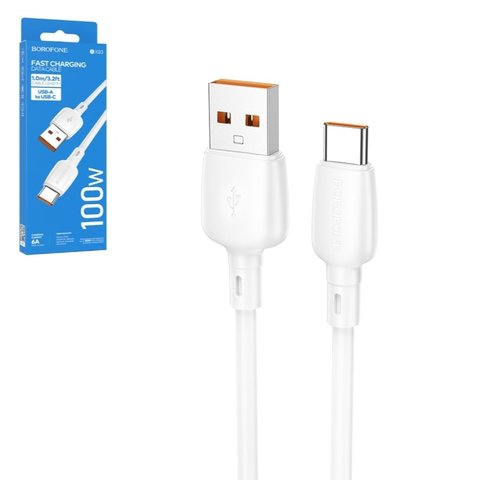 USB кабель Borofone BX93, USB тип C, USB тип A, 100 см, 100 Вт, 6 А, белый, #6941991103186