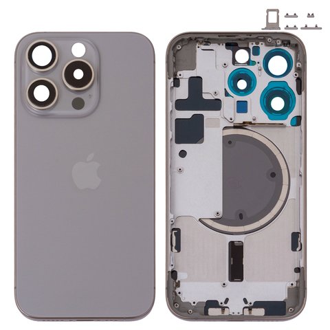 Корпус для iPhone 15 Pro, серый, с держателем SIM карты, с боковыми кнопками, Original PRC , EU Version, natural titanium
