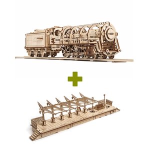 Механический 3D-пазл UGEARS Набор 2 в 1: Локомотив + Перрон Механический 3D-пазл UGEARS Набор 2 в 1: Локомотив + Перрон